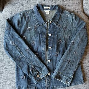 Christopher & Banks Blue Jean Jacket with Embroidered Details
